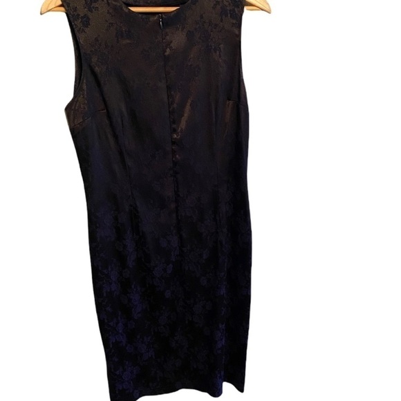 M.E. 90s Y2K Satin Sleeveless Zip Up Dress with Navy Floral Print on Black - Picture 2 of 5